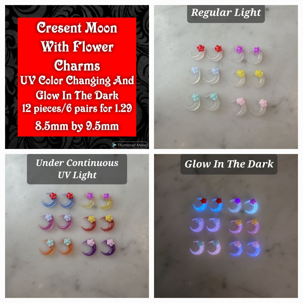 Cresent Moon With Flower UV Color Change and Glow in the dark
