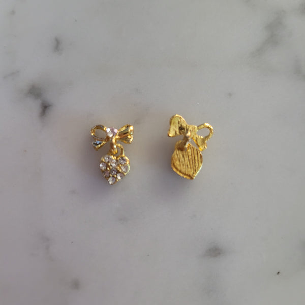 Gold Bow and Heart Dangle Charms