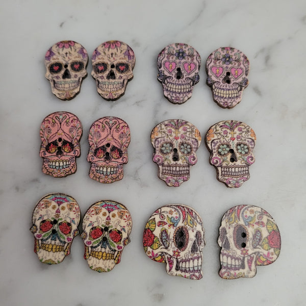 Sepia Tone Day Of The Dead Wooden Charms/Sugar Skull Charms OVERSIZE