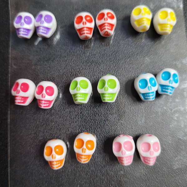 White And Neon Colored Skull Charms