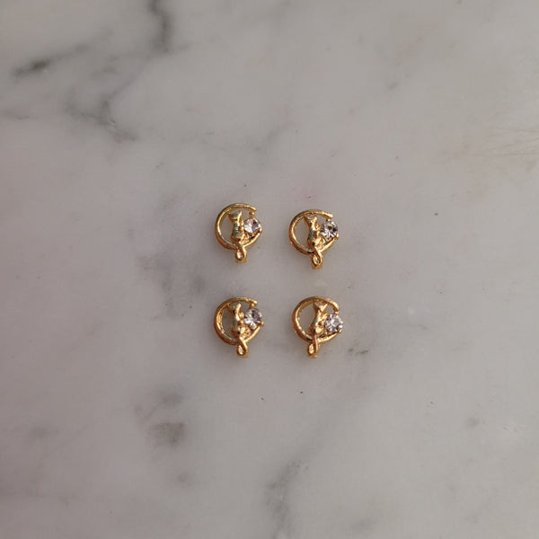 Gold Cat In The Moon Small Charms