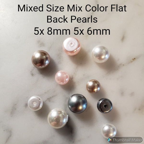 Mixed Color Mixed Size Flat Backed Pearls